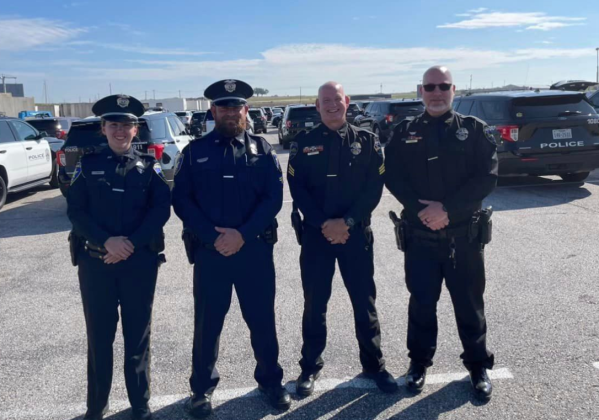 Contributed photo Officers in attendance of the fallen officer funeral on Nov. 17 were, from left, Marble Falls Police Department Officer Olivia Boot and Detective Thomas Broyles and Granite Shoals Police Department Sgt. Andrew Kos and Officer Josh Gomez.