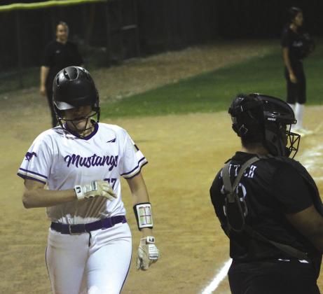Marble Falls junior Kylie Roberts' plate production ensures the Lady Mustangs play more against Jarrell in the District 24-4A opener March 12.