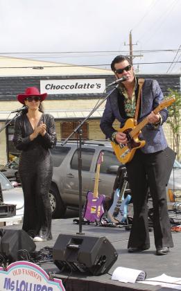 Connie Swinney/ The Highlander Johnny Rogers and his wife Debbie performed April 8, during the Eclipse Block Party in downtown Marble Falls.