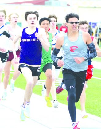 Familiar foes Nick Dahl of Marble Falls and Victor Aviles of Burnet face each other once more in the 3,200 meters of the Marble Falls Mustang Relays. Contributed/Coach Chris Schrader
