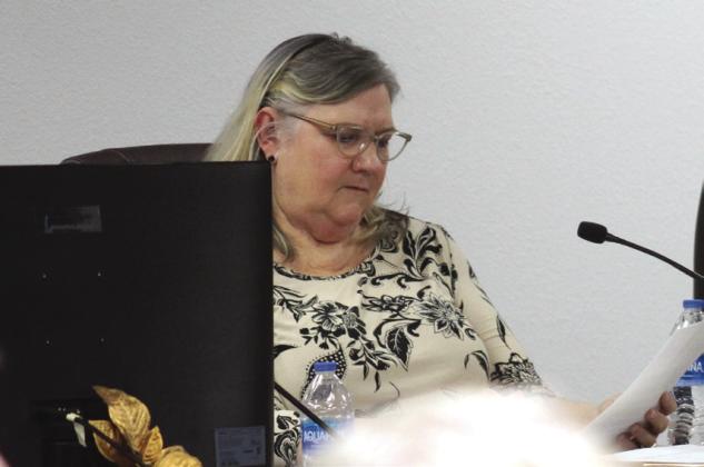 Granite Shoals City Manager Peggy Smith did not address council or citizens Dec. 19 at a special-called meeting on feral cat control. At right is Cobby Caputo, a representative of the city's law firm Bickerstaff Heath Delgado Acosta LLP. Connie Swinney/The Highlander