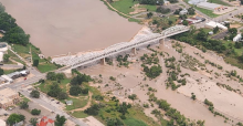 An aerial view by Steve Zbranek showed how much water rushed over the spillway of Town Lake in the heart of Llano, following late last week and into part of the weekend. Runoff will make its way from the Llano River through the Slab Road water crossing, CR 304/ CR307) in Kingsland to lakes LBJ, Marble Falls and Travis. Contributed photos