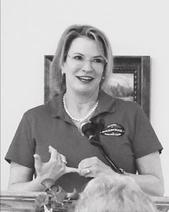 State Senator Dawn Buckingham, R-Lakeway, addresses the Texas Federation of Republican Women Region XII Leadership Workshop in Burnet.