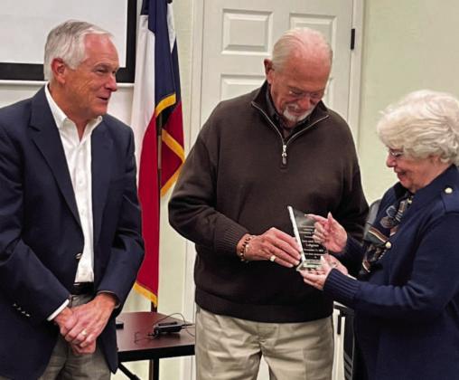Meadowlakes Mayor Mark Bentley presented a Citizenship Award on Nov. 15 to Jess and May Lofgreen for their support of the recent Honor Flight to Washington D.C. Many thanks go out to Jess and May for supporting our veterans. Contributed photo