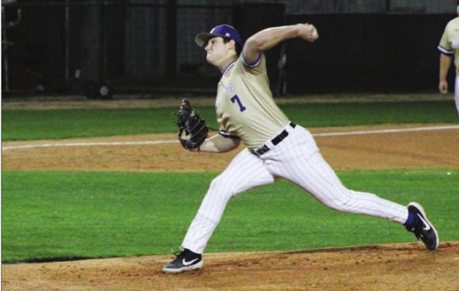 Nathan Hendrix/ The Highlander Mustangs pitcher Luke Nail started the season opener on Monday, Feb. 24 against Llano. He struck out four batters in the outing. Recently, Nail announced on social media that he has committed to Blinn College in Brenham to play baseball.