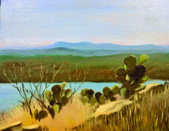 A view from Lookout Mountain (Scenic Overlook) in Kingsland allows the art admirer to see what Packsaddle Mountain looks like in the distance. The art is on loan from the Highland Arts Gallery for the temporary exhibit in Georgetown. Contributed images