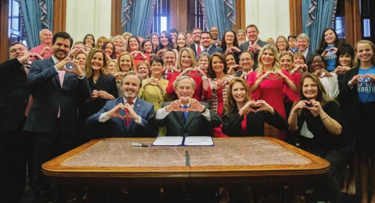 Texas lawmakers and pro-life groups joined Gov. Greg Abbott on May 19 for the signing of SB 8, also known as “The Heartbeat Bill” that bans abortion after a baby’s heartbeat can be detected. Contributed/Shelby Slawson