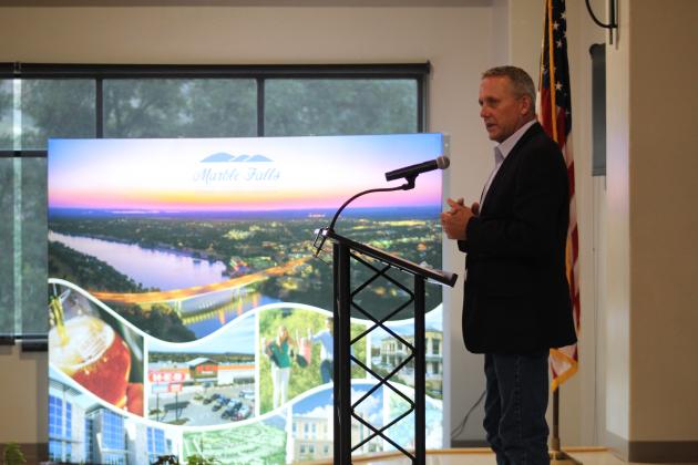 Marble Falls Mayor John Packer talked about Marble Falls’ pivotal role as the economic hub of the area Sept. 3 at Lakeside Pavilion.