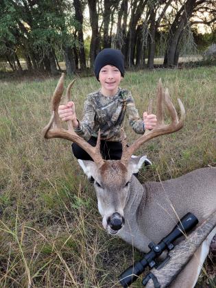 Gavin Oakley, 11, of Burnet, brought down this 16-point buck (only 11 scorable) on Sunday, Nov. 1, during opening Youth Weekend at his family place in Burnet County. The buck was 125 pounds dressed. Gavin is the son of George and Tammye Oakley. The general deer season runs from Nov. 7 through Jan. 3, 2021 in the North Zone and Jan. 17, 2021 in the South Zone. A special youth-only gun deer season is set for Oct. 31 and Nov. 1 and Jan. 4 through 17, 2021.Contributed