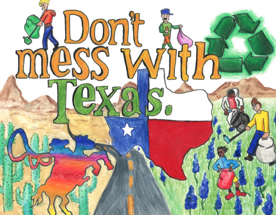 The Keep Texas Beautiful art contest, with an entry pictured here, is among programs the state uses to inspire youngsters. Currently the Texas Land Commission is accepting applications for the Treasures of the Texas Coast theme in the latest contest.