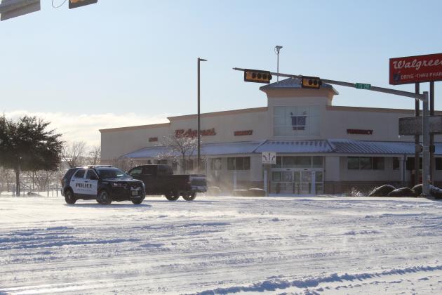 Marble Falls Police made the rounds for patrol and assistance as motorist began commuting into town around 9 a.m. on Monday, Feb. 15 the day after the height of the winter storm. Connie Swinney/The Highlander