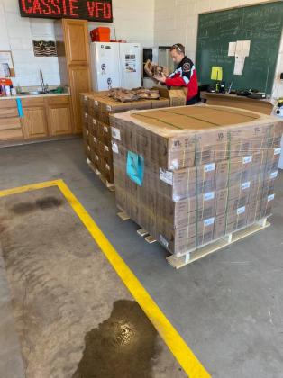 Two pallets of ready-to-eat meals (MREs) were dropped off Feb. 22 at Cassie Volunteer Fire Department, 3900 FM 690,  for community-wide distribution.