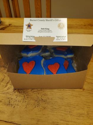 On May 13, Burnet County Sheriff's victims liaison Debi King brought Sugar Mama cookies for the boys and girls in blue at the Marble Falls Police Department.
