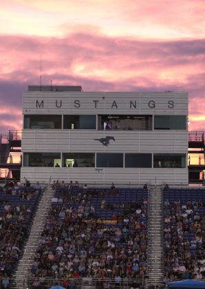 The new lighting aims to improve experiences at Mustang Stadium, such as graduation (pictured here). File photo