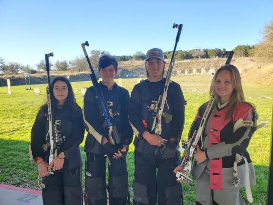 Burnet County 4-H youth rifle team members are, from left, Bethany Butler, Elijah Butler, Carson Moore and Elizabeth Lilly. Contributed