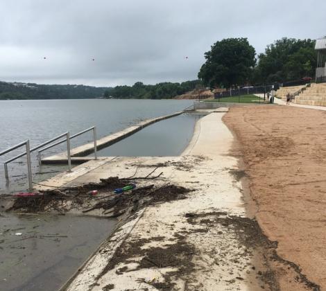 Marble Falls Parks and Recreation shared images on their social media page of the mess crews had to clean up at the manmade beach and concrete wading pools in Lakeside Park following Memorial Day weekend thunderstorms. Contributed photos