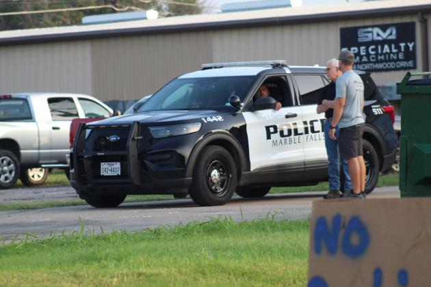 Marble Falls Police staged briefly on the property of a private parking lot adjacent to the anti-mask protest.