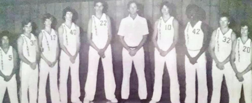 The 1979 Mustangs are, from left, Steve Ribera, Kevin McClean, Russ Edwards, Bill Boyd, Daryl George, Coach Pat Abbott, David Shrubar, Edward Abney, Rhonnie Lester and Alan Sivells. Contributed