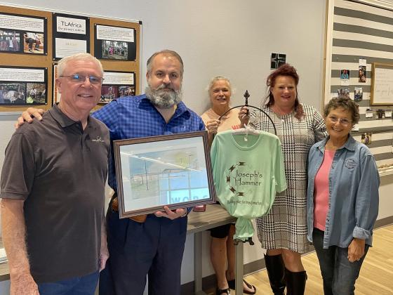 Contributed The Board of Joseph’s Hammer met with Chaplain Mark Cartwright and Warden Patricia Williams to discuss the progress of the worship center at the Ellen Halbert Unit in Burnet.  Pictured, from left are: Davey Haberer, Chaplain Cartwright, Paige Lechler, Warden Williams and Pam Stevenson. Contributed