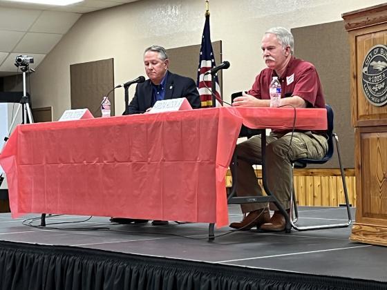 Incumbent Pct. 4 Commissioner Joe Don Dockery, left, and Harold A. Hudson Jr. talked debated an alleged incident where a fiber optic line was destroyed in 2013.