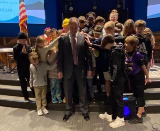 The children of FBCS also prayed over Marble Falls EDC Executive Director Christian Fletcher. The event was also part of National School Choice Week which promotes all forms of education including private and charter schools as well as public schools.