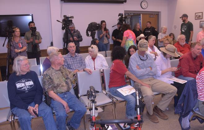 Members of the media lined the back wall of the Llano County Commissioners special meeting, involving the possible consideration of closing the library system. Phil Reynolds/The Highlander