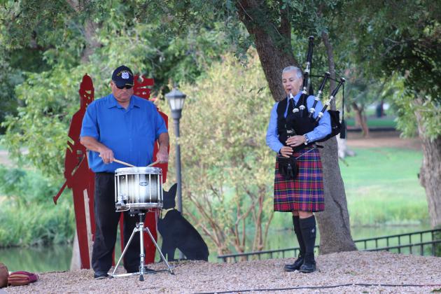 Rotarian Lorinda Peters and veteran and volunteer Brad Behrens performed, during the 9/11 memorial ceremony Sept. 11, hosted by the Rotary Club of Marble Falls.