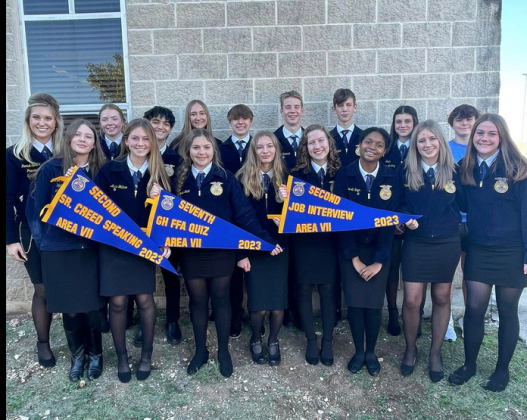 All FFA students who competed at Area were: (back Row, from left) Kambell Stewart, Kaley Smith, Christian Sein, Payton Dunk, Cypress Neve, Brayson Hambrick, Jonathan Leflet, Brenna Wilde and Payton Glaser; and (front row, from left): Fairen Overley, Avrie Wallace, Kaydee Smith, Alese Martin, Kenadie Dalton, Nuri Al-Baquir, Johnie Walker and Callie Phillips. Contributed photos