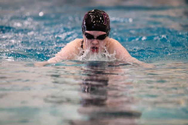 Marble Falls freshman swimmer Kealin Alford is on her way to a bronze medal at the District 13-4A meet Jan. 19. Photos by Martelle Luedecke/Luedecke Photography
