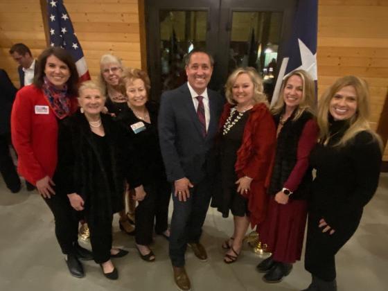 Pictured at the Burnet County Reagan Dinner are State Rep. Ellen Troxclair (HD-19), Burnet County Republican Women President Mary Jane Avery, Pat Fry, Texas Federation of Republican Women (TFRW) District Director Gail Teegarden, Texas Comptroller Glenn Hegar, Blanco County Republican Women President Shelly Flowers, Blanco County Republican Party Chairwoman Carlette Lewis and Johnson City Mayor Stephanie Fisher. Contributed photos/Vicinta Stafford