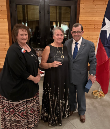 Burnet County Republican Party Chairwoman Kara Chasteen (left) and Londa Chandler, State Sen. Pete Flores (SD-24) attended the Reagan Dinner Feb. 29 at Log Country Cove.