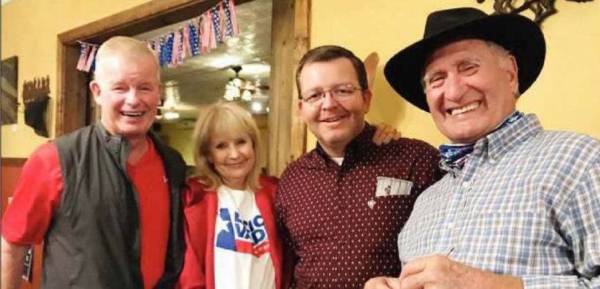 As numbers trickled in, Burnet County appeared to contribute substantially to local, regional and state Republican victories. Pictured, from left, are Bob and Debbi Reidy, Wade Whiteside and Joe Hinds. Contributed