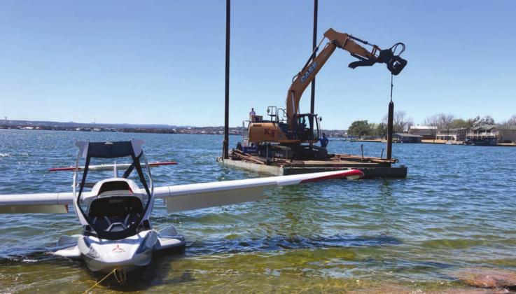 A rare singleengle float plane was recovered March 16 after a landing issue spun the aircraft into the channel of Lake LBJ near Granite Shoals. The pilot, a 75-year-old Kingsland resident, suffered minor injuries. Contributed/ GSPD