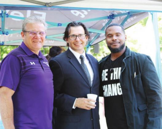 Pictured, from left, are Marble Falls Church of Christ Pastor Greg Neill, Marble Falls First Baptist Church Pastor Ross Chandler and protest speaker Calvin Richard.