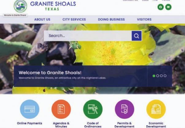 The newly unveiled municipal website for Granite Shoals features a prominent search bar, an item requested by citizens who said the previous site was difficult to navigate and find specific information. Screenshot