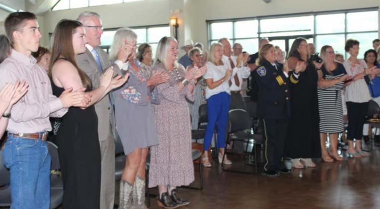 The crowd during the June 29 swearing in ceremony included fellow officers, agency representatives throughout the Hill Country area, city personnel, friends and loved ones for Chief Glenn Hanson’s reception. Connie Swinney/The Highlander
