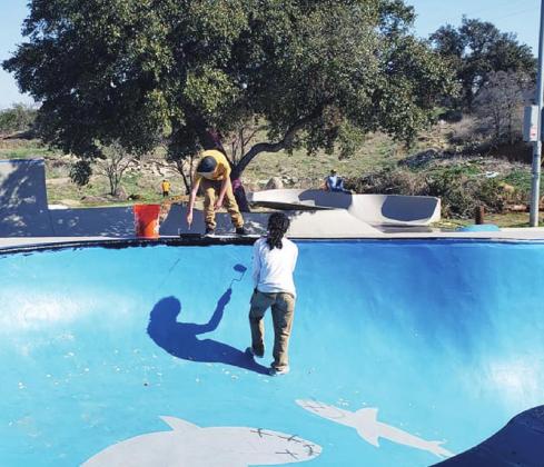 Volunteers came together on Saturdays including March 6 to spruce up parks in Cottonwood Shores. Among the work was painting and other maintenance at Psquared Skate Park. Contributed