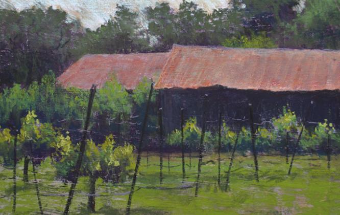 Jan Frazier's art, including this piece titled Spicewood Vineyard, is in the spotlight at the Highland Arts Gallery.