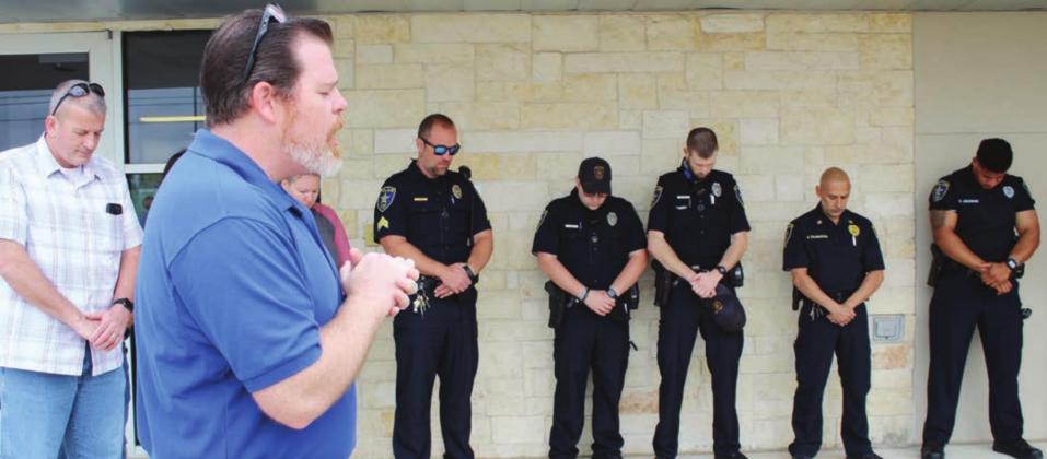 Pastor John Brantley of St. Andrew Presbyterian Church is one of the local faith leaders participating in the Marble Falls Police Dept. chaplain program, which will begin conducting ride-alongs with the agency. He is seen here April 26 at a remembrance ceremony for former officer Andrew Howe. Connie Swinney/The Highlander