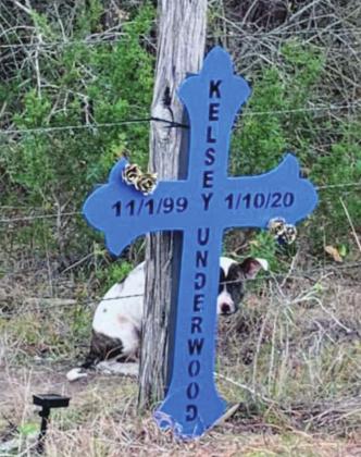 A Burnet County animal control officer found a stray dog that refused to budge near a wooden memorial to Kelsey Underwood on County Road 200. Contributed/ Jason Jewett