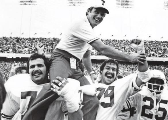 Fred Akers led the Texas Longhorns to an 11-0 season and a Southwest Conference Championship in 1977. He was enshrined in the Texas Athletics Hall of Honor in 2015. Contributed