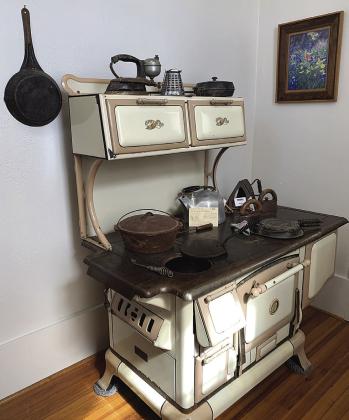 The kitchen exhibit without electricity depicts domestic life before electricity came to the Marble Falls area.