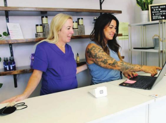 Right: Haley and her esthetician Tina Simpson, left, are at the helm of one of the service businesses riding the wave of an advancing sales tax market in the Highland Lakes.