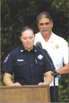 Marble Falls Fire Rescue firefighter Bailee Hasenpflug delivered a moving speech about the significance of memorializing first responders who lost their lives during the Sept. 11, 2001 terrorist attacks.