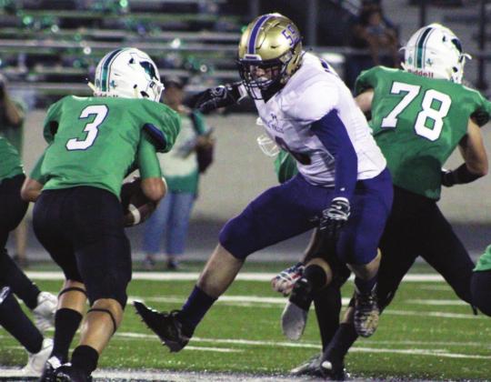 Junior defensive lineman Kevin Aguilar (59) was in the Bulldogs backfield all night on Friday, Sept. 3. He collected a handful of tackles for loss and a sack in the 41-9 win.