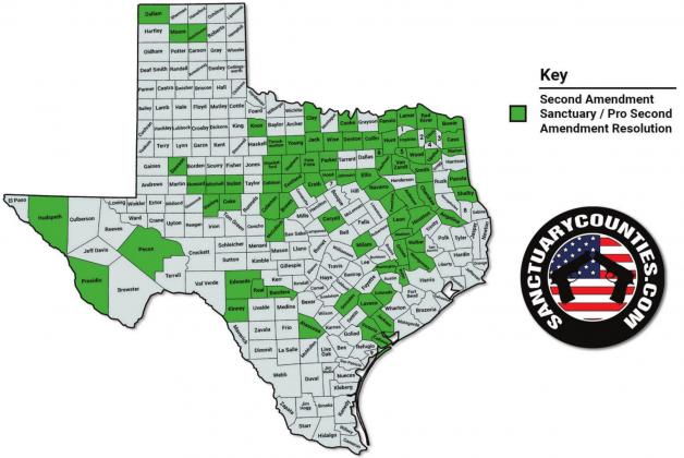 Counties and municipalities who have adopted resolutions involving 2A Sanctuary status are indicated in green. Contributed