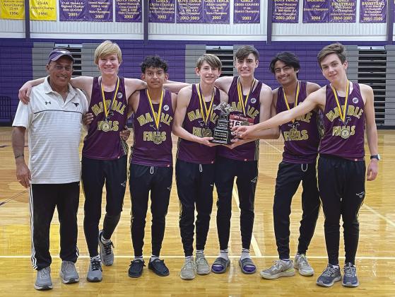 The Mustangs won the District 24-4A cross country meet Monday at the Marble Falls course. Members of the title team are pictured, left to right: coach Chris Schrader, Blake Cockrell, Marco Almazan, Tyler Hamblin, Nick Dahl, Ezekiel Atkinson and Hunter Holder. Martelle Luedecke/Luedecke Photography