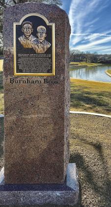 The Burnham brothers monument now stands as a landmark in Lakeside Park in Marble Falls. Spicewood sculptor Marti Pogue created the monument, landmark and the Marble Falls EDC and Prosperity Bank helped secure funds for construction of the monument. Contributed/ James Oakley