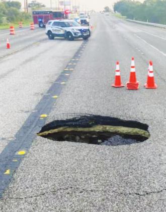 The hole in the east side lanes of US 281 in south Marble Falls was discovered around 7 a.m. Thursday, Aug. 18, when a boring crew noticed the issue near their drainage project, extending under the highway. Contributed