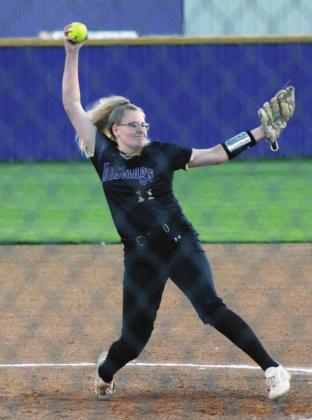 Mustangs senior Trista Coffey shined on the mound against a very good East View team on Friday. Coffey worked her way out of a pair of situations with runners in scoring position and only allowed one run. Nathan Hendrix/The Highlander